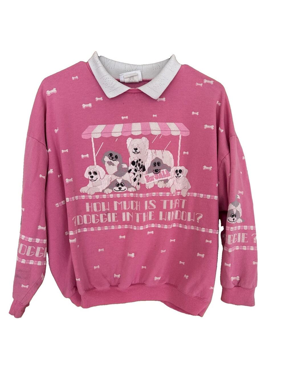 Vintage Spumoni Sweatshirt Pink 1980s “How Much Is That Doggie In The Window?”.
